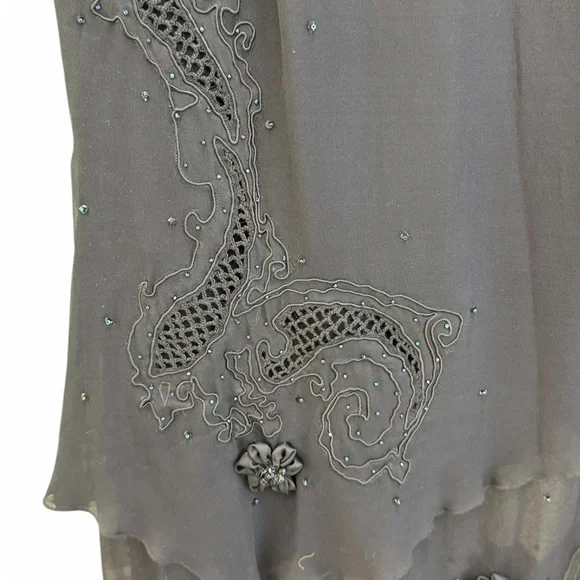 Vintage Vera Cristina Black Embellished Layered Silk Midi Skirt Evening Style - Picture 3 of 10